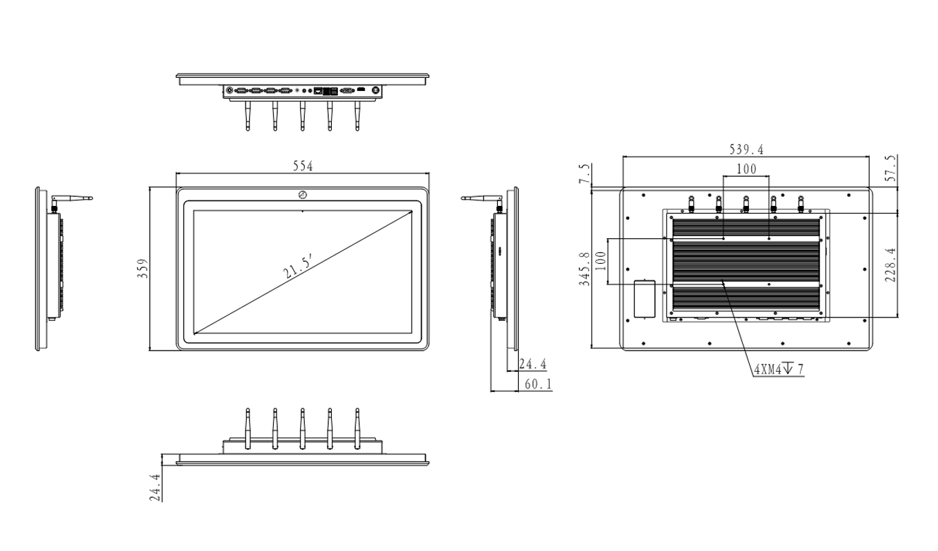 Dimension of 21.5 Inch 5G Economy Touch Panel PC