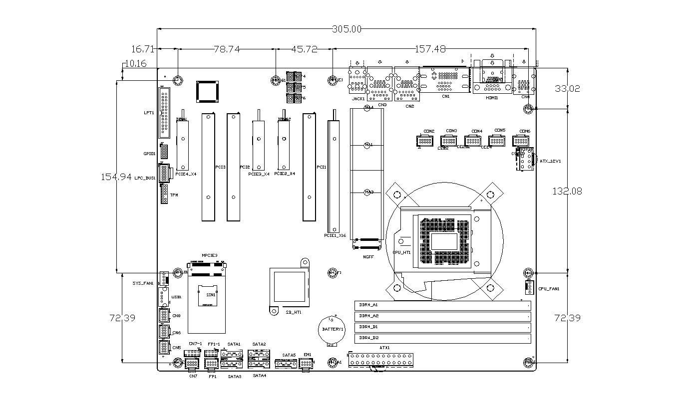 Dimension of ATX-GSH310CK Industrial ATX Motherboard