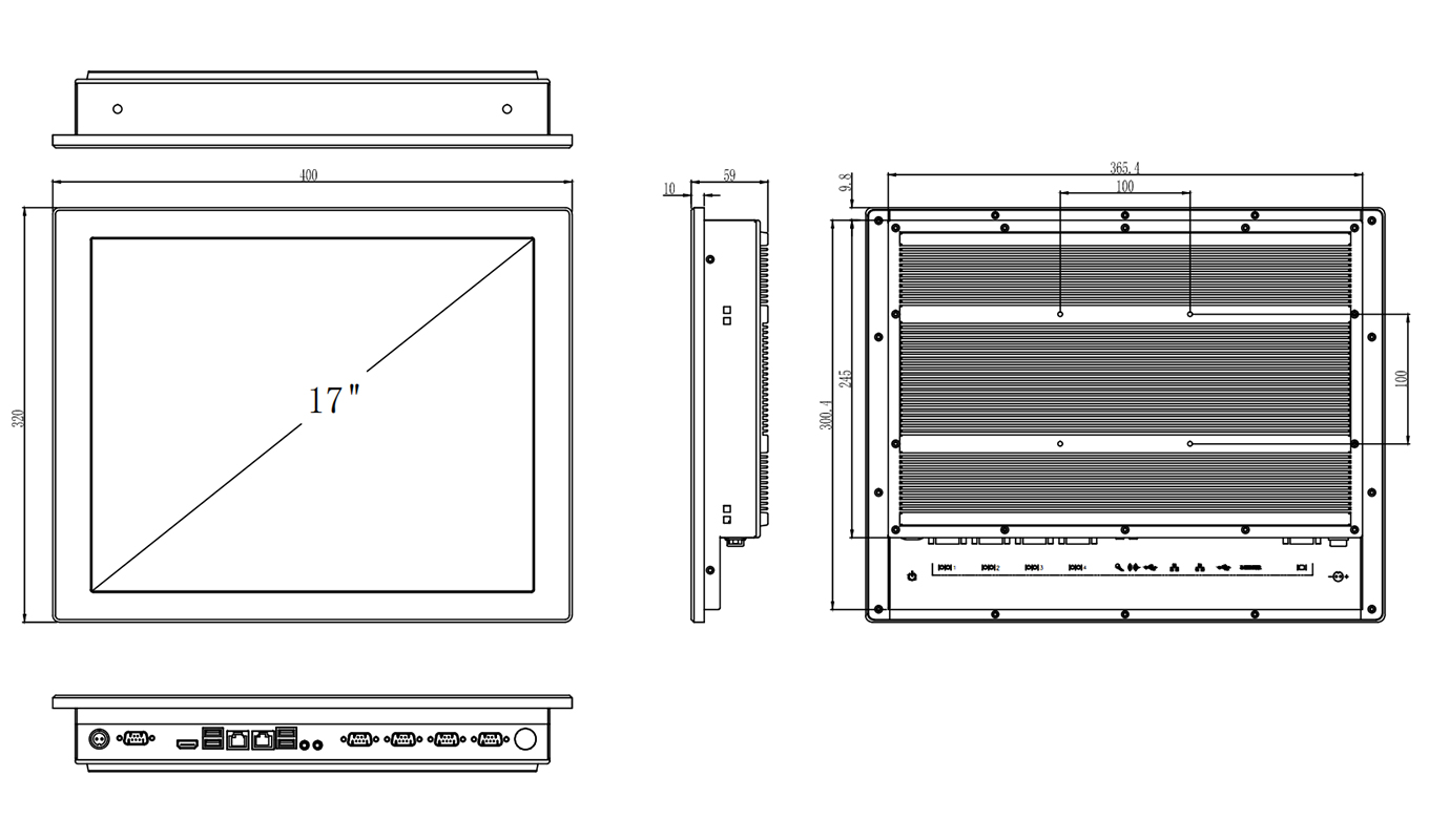 Dimension of 17 inch J1900 Core I3/I5/I7 Resistive Touch Panel PC