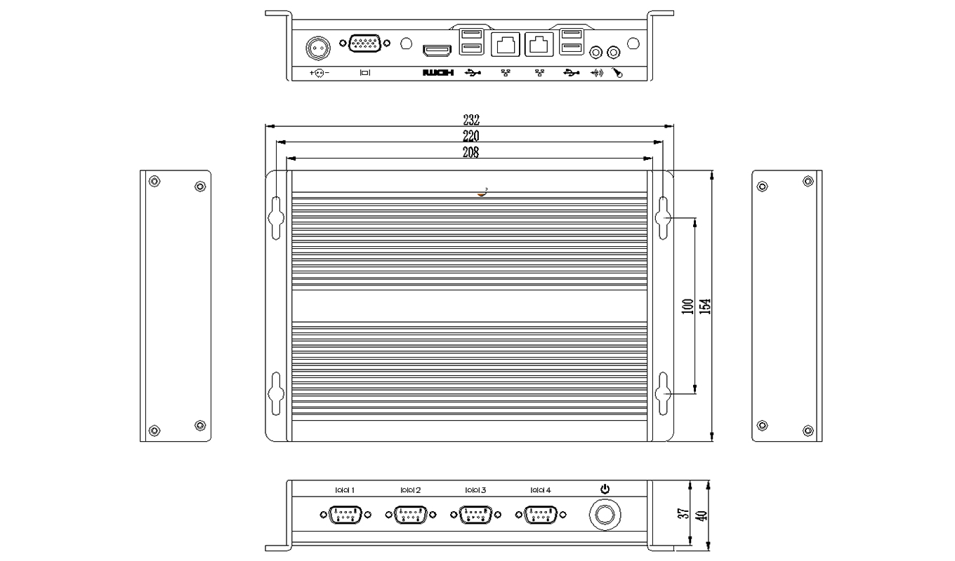 Dimension of Slim J1900 Aluminum alloy Box PC