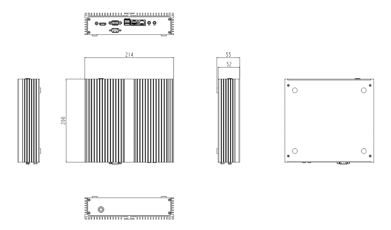 Dimension of Intel Baytrail J1800 Fanless Box PC