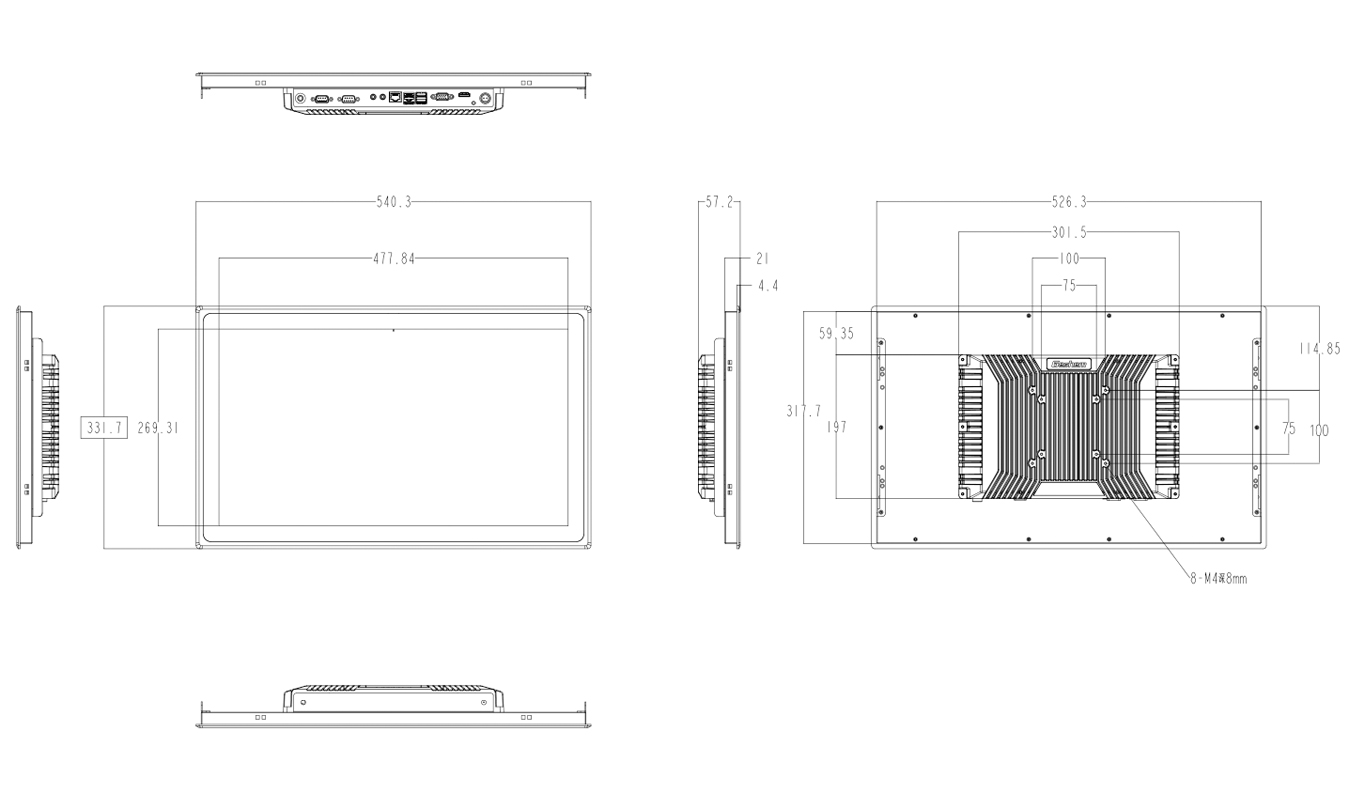 Deminsion of 21.5 Inch Intel 8th Gen. i3/i5/i7 Economy Capacitive Panel PC